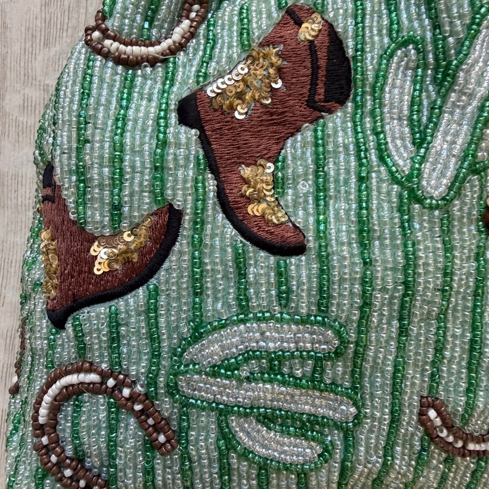 Beaded Green Western Boot Drawstring Shoulder Bag… - image 5